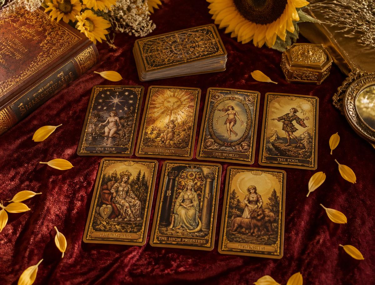 Cartas de tarot sobre terciopelo carmesí